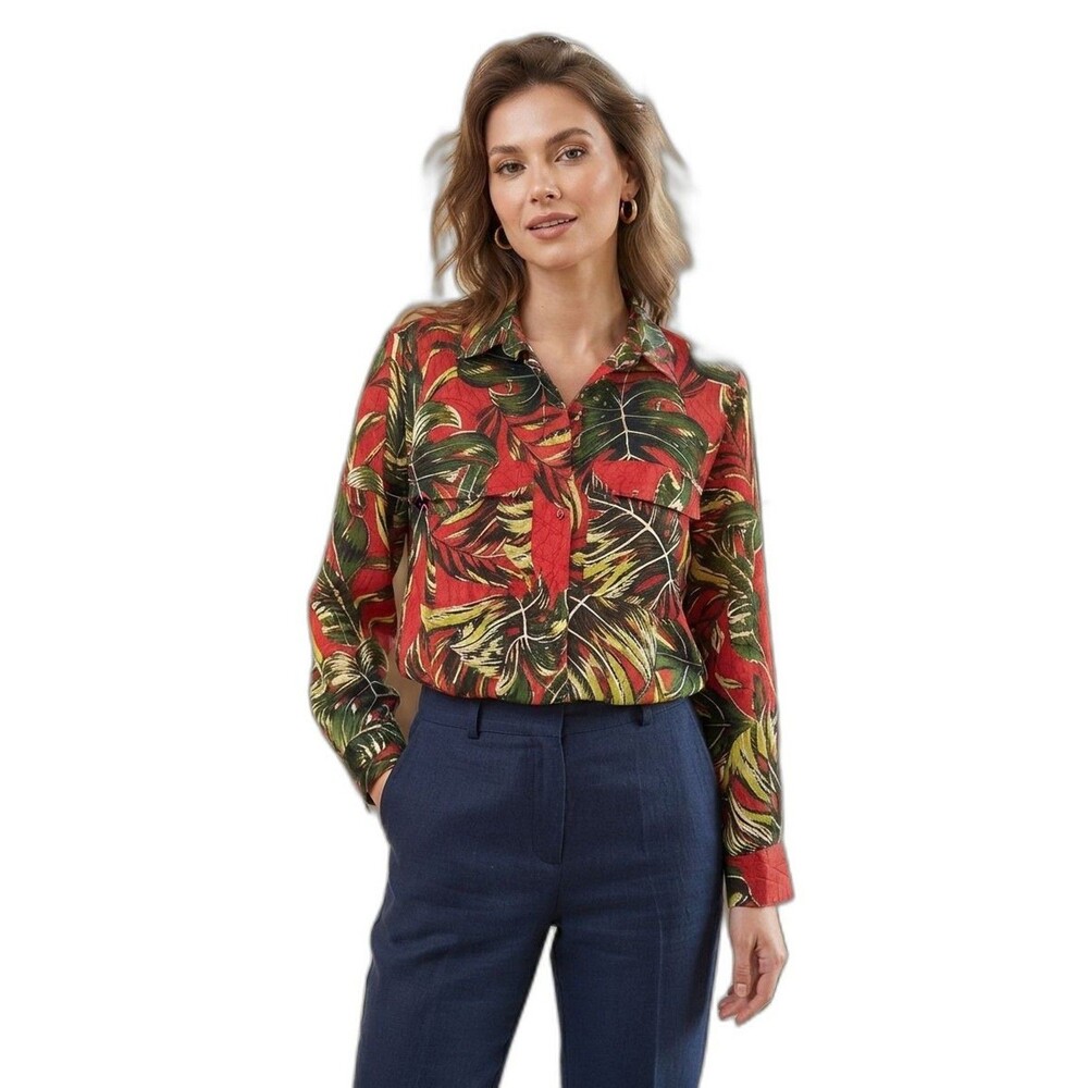 Le Lis Blanc tropical palm print button-up blouse, 100% cotton, size 38 NWOT